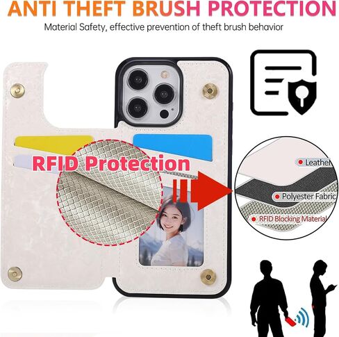 UEEBAI Wallet Case for iPhone 15 with Card Holders, PU Leather Cover Kickstand RFID Blocking Double Magnetic Clasp Rilievo Flower Shockproof Flip Case for Women Girls - White Daisy in Saudi Arabia