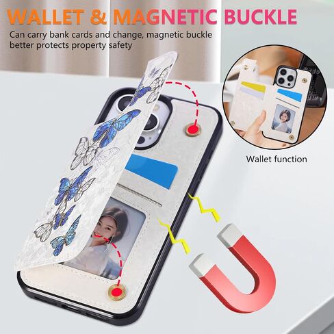UEEBAI Wallet Case for iPhone 15 with Card Holders, PU Leather Cover Kickstand RFID Blocking Double Magnetic Clasp Rilievo Flower Shockproof Flip Case for Women Girls - White Daisy in Saudi Arabia