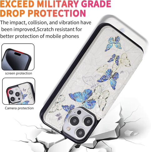 UEEBAI Wallet Case for iPhone 15 with Card Holders, PU Leather Cover Kickstand RFID Blocking Double Magnetic Clasp Rilievo Flower Shockproof Flip Case for Women Girls - White Daisy in Saudi Arabia