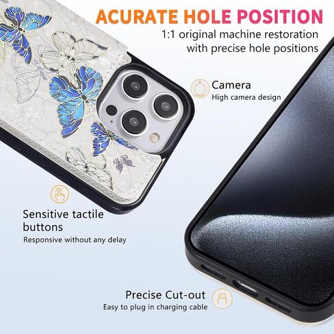 UEEBAI Wallet Case for iPhone 15 with Card Holders, PU Leather Cover Kickstand RFID Blocking Double Magnetic Clasp Rilievo Flower Shockproof Flip Case for Women Girls - White Daisy in Saudi Arabia