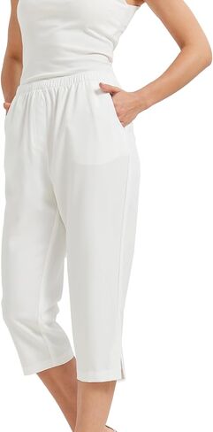 KYAL Women's High Waisted Stretchy Work Capri Pants Straight Leg Business Office Trousers with Pockets in Kuwait