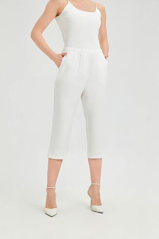 KYAL Women's High Waisted Stretchy Work Capri Pants Straight Leg Business Office Trousers with Pockets in Kuwait