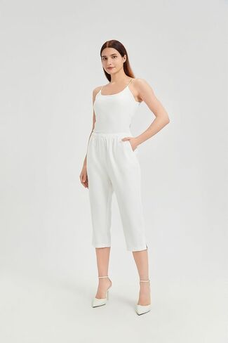 KYAL Women's High Waisted Stretchy Work Capri Pants Straight Leg Business Office Trousers with Pockets in Kuwait