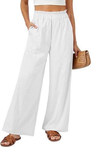 Semaro Womens Casual Linen Feel Wide Leg Pants High Weist Palazzo Flowy Prouters Outs Beach Extracts 2025 in Kuwait