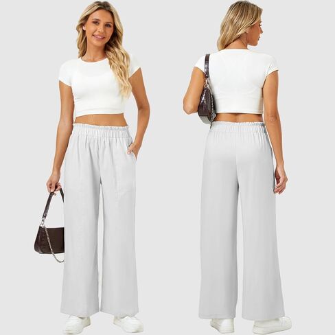Semaro Womens Casual Linen Feel Wide Leg Pants High Weist Palazzo Flowy Prouters Outs Beach Extracts 2025 in Kuwait
