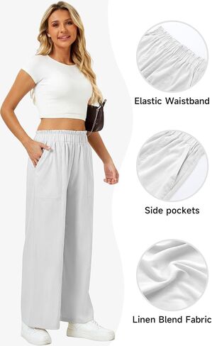 Semaro Womens Casual Linen Feel Wide Leg Pants High Weist Palazzo Flowy Prouters Outs Beach Extracts 2025 in Kuwait
