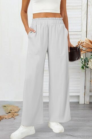 Semaro Womens Casual Linen Feel Wide Leg Pants High Weist Palazzo Flowy Prouters Outs Beach Extracts 2025 in Kuwait