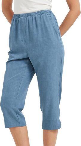 KYAL Women's High Waisted Stretchy Work Capri Pants Straight Leg Business Office Trousers with Pockets in Kuwait