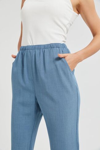 KYAL Women's High Waisted Stretchy Work Capri Pants Straight Leg Business Office Trousers with Pockets in Kuwait