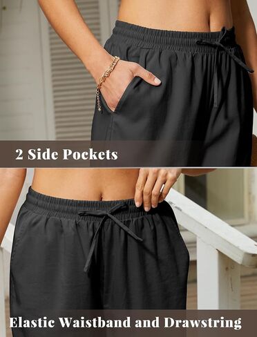 keriffe Women's Summer Casual Pants Loose Fit Beach Pants High Waist Drawstring Wide Straight Leg Palazzo Trousers Pockets in Saudi Arabia