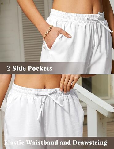 سروال غير رسمي للسيدات في الصيف ، سروال شاطئ ، سروال شاطئي مرتفع خصر ، ساق مستقيمة ساق بالازو ، جيوب in Kuwait