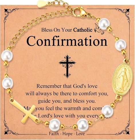Catholic Gifts for Women Girls, Rosary Beads Virgin Mary Cross Bracelet, Religious Baptism First Communion Confirmation Birthday Easter Gifts for Teen Girls in Saudi Arabia