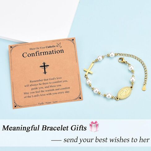 Catholic Gifts for Women Girls, Rosary Beads Virgin Mary Cross Bracelet, Religious Baptism First Communion Confirmation Birthday Easter Gifts for Teen Girls in Saudi Arabia