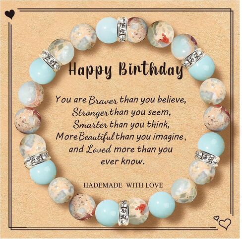 20th 30th 40th 50th 60th 70th Birthday Gifts for Women Teen Girls,Natural Stone Bracelet With Writable Greeting Cards for Friends Mom Sister Grandma Daughter Wife in Kuwait