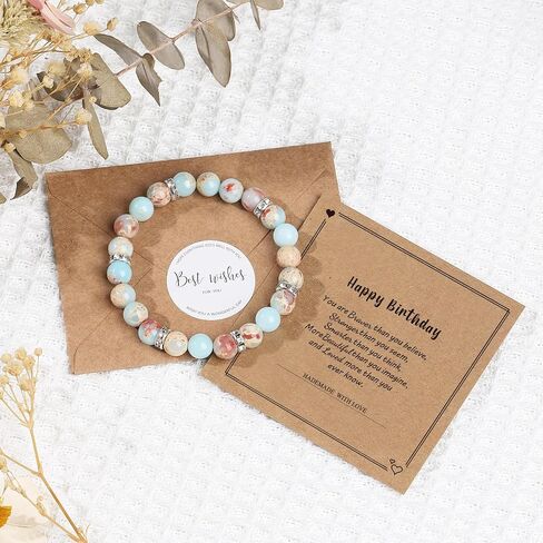 20th 30th 40th 50th 60th 70th Birthday Gifts for Women Teen Girls,Natural Stone Bracelet With Writable Greeting Cards for Friends Mom Sister Grandma Daughter Wife in Kuwait