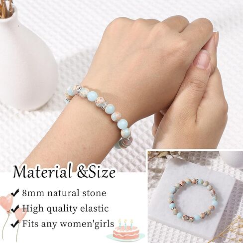 20th 30th 40th 50th 60th 70th Birthday Gifts for Women Teen Girls,Natural Stone Bracelet With Writable Greeting Cards for Friends Mom Sister Grandma Daughter Wife in Kuwait