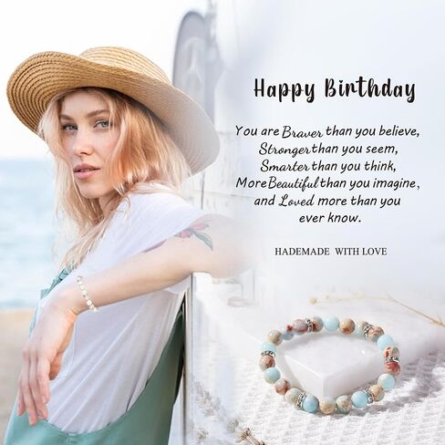 20th 30th 40th 50th 60th 70th Birthday Gifts for Women Teen Girls,Natural Stone Bracelet With Writable Greeting Cards for Friends Mom Sister Grandma Daughter Wife in Kuwait