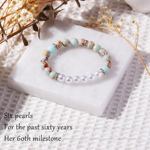 20th 30th 40th 50th 60th 70th Birthday Gifts for Women Teen Girls,Natural Stone Bracelet With Writable Greeting Cards for Friends Mom Sister Grandma Daughter Wife in Kuwait