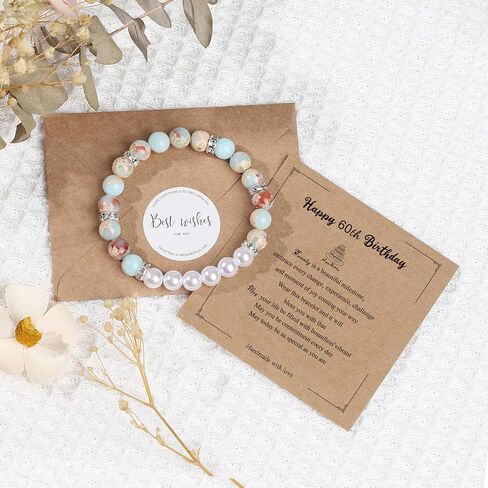 20th 30th 40th 50th 60th 70th Birthday Gifts for Women Teen Girls,Natural Stone Bracelet With Writable Greeting Cards for Friends Mom Sister Grandma Daughter Wife in Kuwait