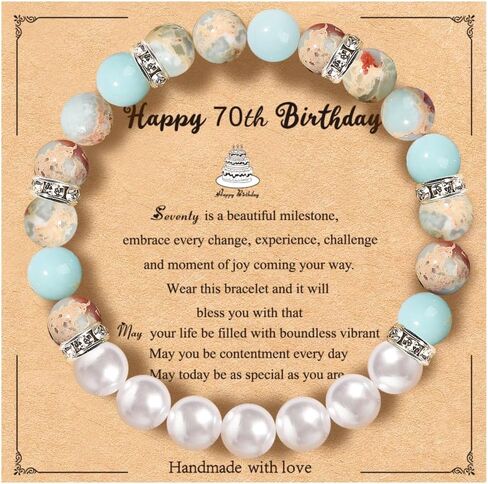 20th 30th 40th 50th 60th 70th Birthday Gifts for Women Teen Girls,Natural Stone Bracelet With Writable Greeting Cards for Friends Mom Sister Grandma Daughter Wife in Saudi Arabia