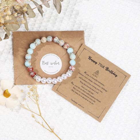 20th 30th 40th 50th 60th 70th Birthday Gifts for Women Teen Girls,Natural Stone Bracelet With Writable Greeting Cards for Friends Mom Sister Grandma Daughter Wife in Saudi Arabia