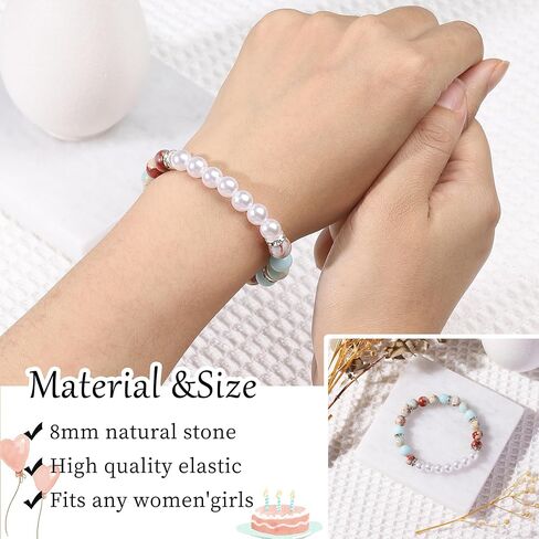 20th 30th 40th 50th 60th 70th Birthday Gifts for Women Teen Girls,Natural Stone Bracelet With Writable Greeting Cards for Friends Mom Sister Grandma Daughter Wife in Saudi Arabia