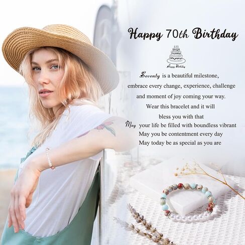 20th 30th 40th 50th 60th 70th Birthday Gifts for Women Teen Girls,Natural Stone Bracelet With Writable Greeting Cards for Friends Mom Sister Grandma Daughter Wife in Saudi Arabia