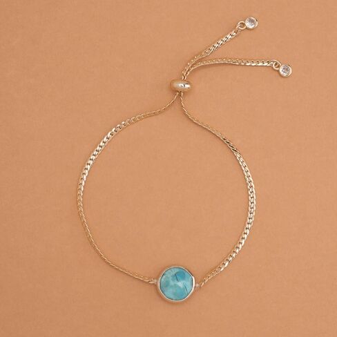Yellow Tone Brass Snake Chain Bezel Bead Bolo Bracelet - Choice of Colors in Saudi Arabia