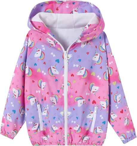 Toddler Girls Jacket Lightweight Hooded Windbreaker Kids Water-Resistant Light Rain Jacket Print Outwear 4-10Y in Saudi Arabia