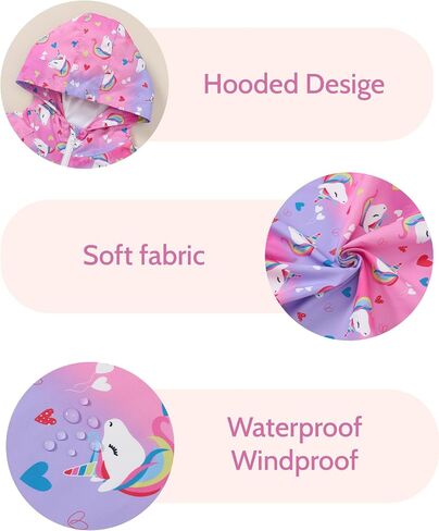Toddler Girls Jacket Lightweight Hooded Windbreaker Kids Water-Resistant Light Rain Jacket Print Outwear 4-10Y in Saudi Arabia
