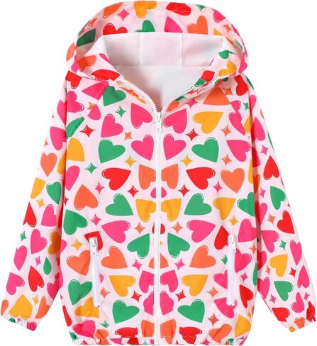 Toddler Girls Jacket Lightweight Hooded Windbreaker Kids Water-Resistant Light Rain Jacket Print Outwear 4-10Y in Saudi Arabia