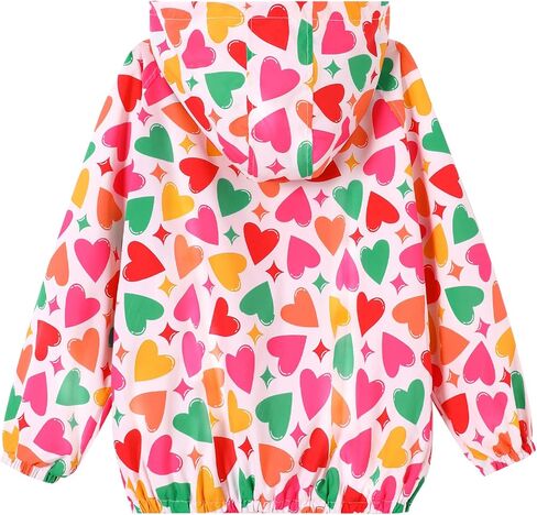 Toddler Girls Jacket Lightweight Hooded Windbreaker Kids Water-Resistant Light Rain Jacket Print Outwear 4-10Y in Saudi Arabia