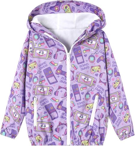 Toddler Girls Jacket Lightweight Hooded Windbreaker Kids Water-Resistant Light Rain Jacket Print Outwear 4-10Y in Saudi Arabia