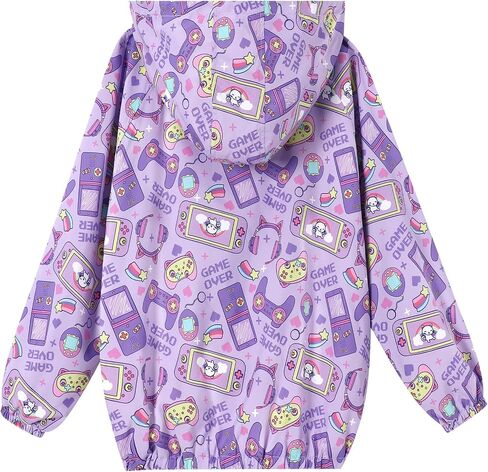 Toddler Girls Jacket Lightweight Hooded Windbreaker Kids Water-Resistant Light Rain Jacket Print Outwear 4-10Y in Saudi Arabia