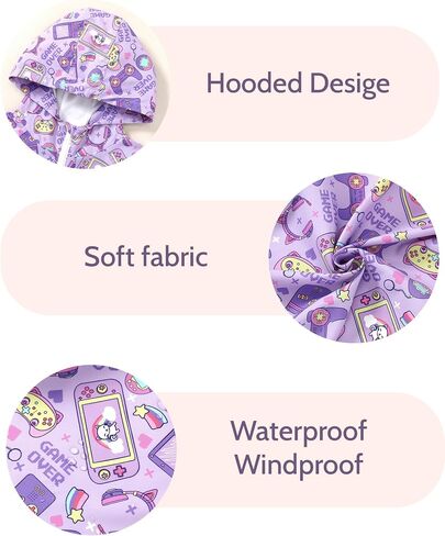Toddler Girls Jacket Lightweight Hooded Windbreaker Kids Water-Resistant Light Rain Jacket Print Outwear 4-10Y in Saudi Arabia