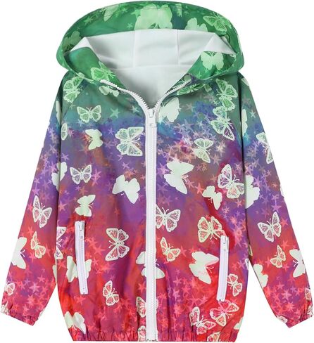 Toddler Girls Jacket Lightweight Hooded Windbreaker Kids Water-Resistant Light Rain Jacket Print Outwear 4-10Y in Saudi Arabia