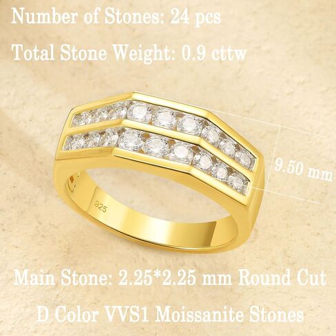 D Color VVS1 Mens Moissanite Wedding Band 925 Sterling Silver Yellow Gold Engagement Rings for Men Groom Eternity Pave Round Size 8-13 in Saudi Arabia