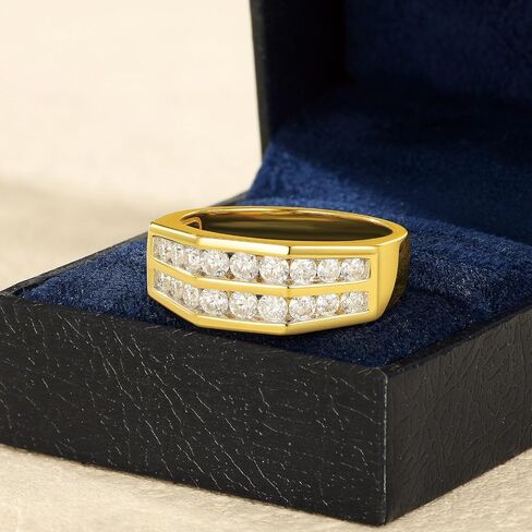 D Color VVS1 Mens Moissanite Wedding Band 925 Sterling Silver Yellow Gold Engagement Rings for Men Groom Eternity Pave Round Size 8-13 in Saudi Arabia