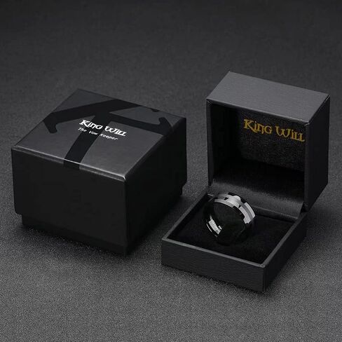 King Will Classic 8mm Tungsten Carbide Ring Black/Silver/Gold Brushed Two Grooved Center Hammered Design Mens Wedding Band for Men in Saudi Arabia