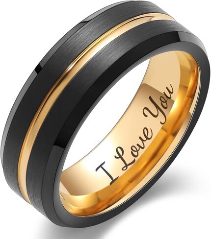 LerchPhi Tungsten Wedding Band for Men, Engraved and Customizable Promise Rings for Him and Her, Width 6MM 8MM Size 6-14, Center Grooved Beveled Edge, Comfort Fit in Saudi Arabia