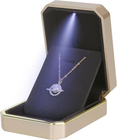 Luxury LED Pendant Necklace Gift Box with LED Light, Velvet Jewelry Storage Display Case for Proposal Engagement Wedding Anniversary Birthday(Black) in Saudi Arabia