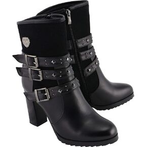 Milwaukee Leather MBL9433 Women's Black Triple Buckle Strap Fashion Riding Boots with Block Heel