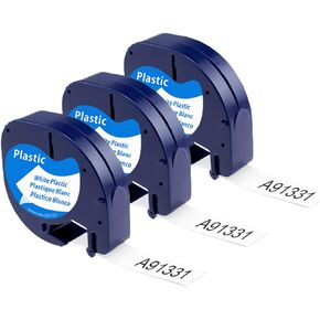 Replace for DYMO Letratag Label Maker Refills White Plastic 91331 for DYMO LetraTag 100H 200B LT-100T Label Printer,1/2" x 13'(12mm x 4m),Black on White,3-Pack