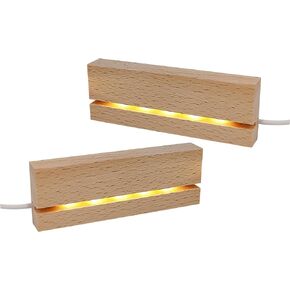 Wooden Light Base, Wooden LED Base 4.33 Inch Rectangle Display Pedestal Night LED Light Lamp Base Lighted Display Stand with USB Switch for Crystal, Blow Glass, Acrylic Art Display, Warm Light (2)