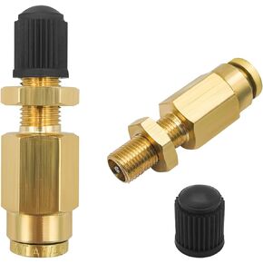 2 PCS Inflation Valve, 1/4'' Brass Air Inflation Valve with Push to Connect for 1/4'' OD Air Line Tubing and Air Spring Suspension for Trailer Tractor, Car Accessories