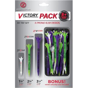 Zero Friction Golf Tee Variety Pack, 50 Tee Set, Includes Bonus Velvet Carrying Pouch