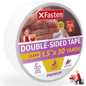 XFasten Double Sided Tape Clear, Removable, 1-Inch by 20-Yards, Pack of 3 Ideal as a Gift Wrap Tape, Holding Carpets, and Woodworking