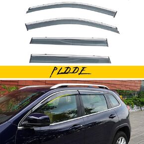 4X Window Visors Compatible with 2014-2023 Jeep Cherokee KL Smoke Tint with Chrome Trim Outside Mount Tape On/Clip On Style PVC Sun Rain Guard Vent