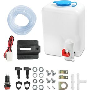Universal Car Windshield Washer Bottle,12V Windshield Washer Fluid Reservoir Bottle Kit with Pump Jet Button Switch Windshield Tank,OEM: 160186 Windshield Washer Kit Fit Most Car UTV Boat ect