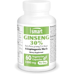 Supersmart - Ginseng 30% 2000mg per Day (High Strength) - Radix Panax Ginseng Supplement - Ginseng CA Meyer 30% Ginsenosides | Non-GMO & Gluten Free - 60 Vegetarian Capsules